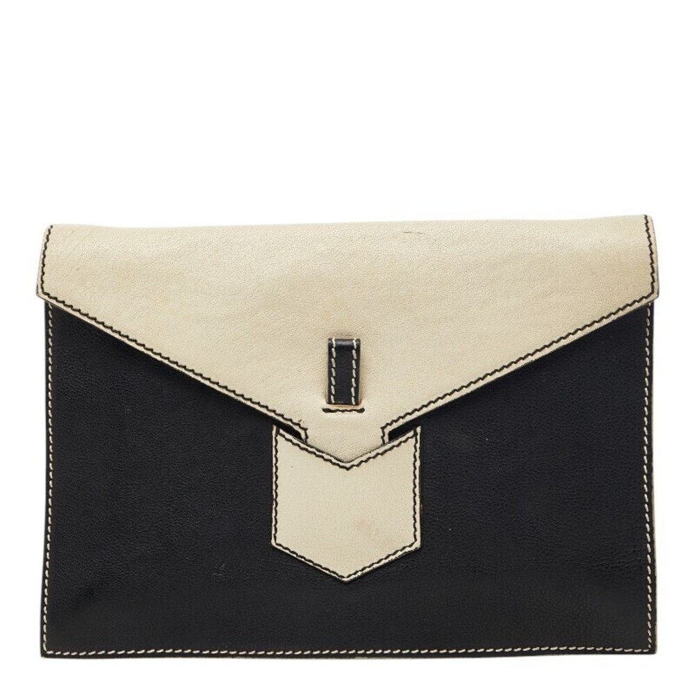 Saint Laurent Bicolor Clutch Bag Shoulder White Black Leather